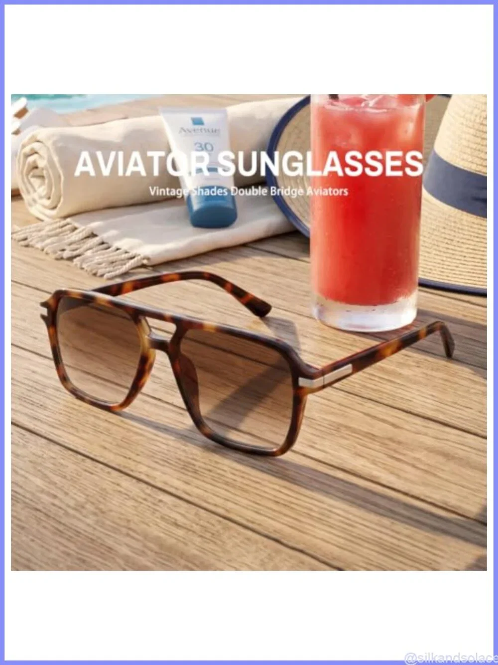 Retro Aviator Sunglasses Square Double Bridge UV400 Unisex Vintage